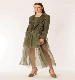 Abito Donna Tulle Con Balze Verde 1