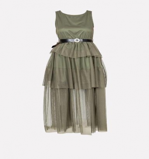 Abito Donna Tulle Con Balze Verde 2