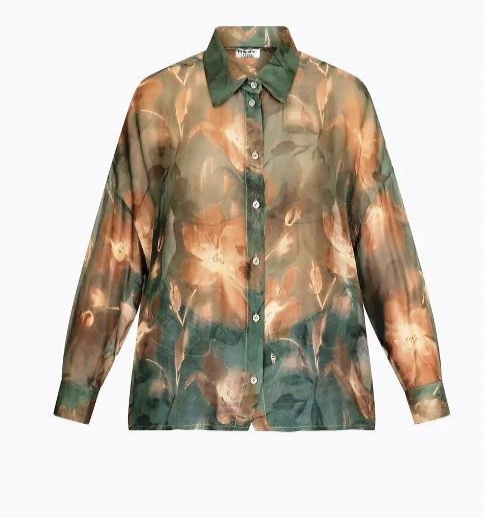 Camicia Donna Chiffon Floreale Verde 1