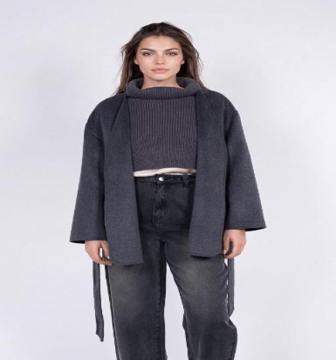 Cappottino Con Poncho In Maglia Goa Goa Grigio Moda Donna 1