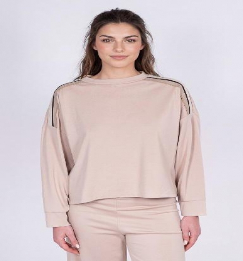 Felpa Donna Con Bande Spalla Marrone 1