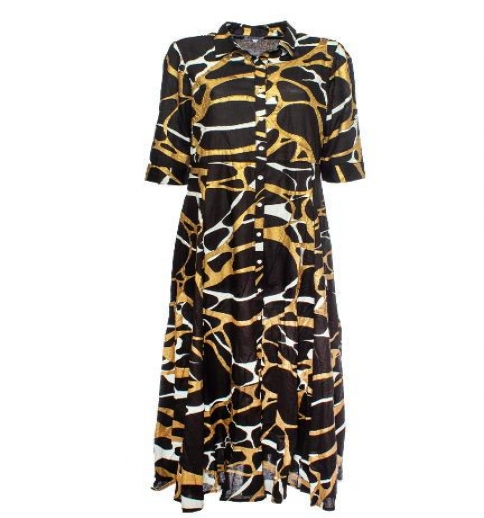 Vestito Donna Chemisier Lungo Ayfee Bicolore Laminato Oro 1