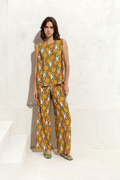 immagine 0 di Pantalone Donna A Palazzo A Fantasia Geometrica Arancio