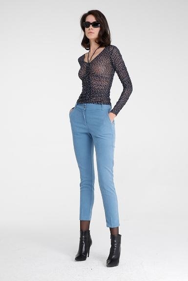 immagine 2 di Pantalone Donna Skinny In Velluto Azzurro O Panna Goa Goa