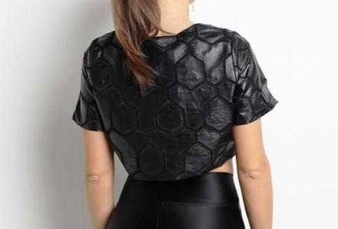 immagine 5 di Top Crop Ecopelle Nero Con Strass Trash And Luxury